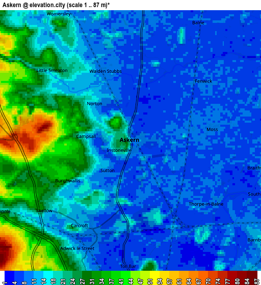 Zoom OUT 2x Askern, United Kingdom elevation map