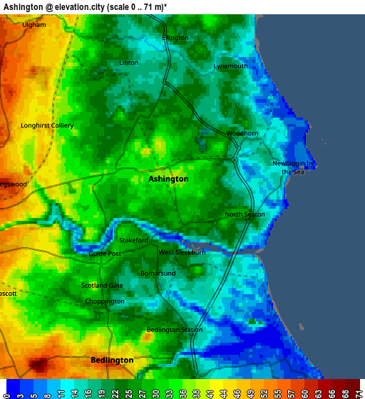 Zoom OUT 2x Ashington, United Kingdom elevation map