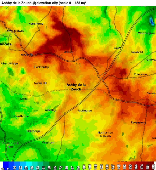 Zoom OUT 2x Ashby de la Zouch, United Kingdom elevation map