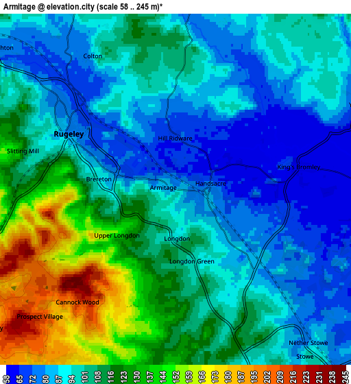 Zoom OUT 2x Armitage, United Kingdom elevation map