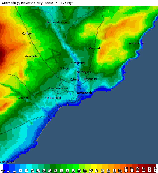 Zoom OUT 2x Arbroath, United Kingdom elevation map