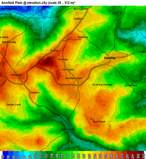 Zoom OUT 2x Annfield Plain, United Kingdom elevation map