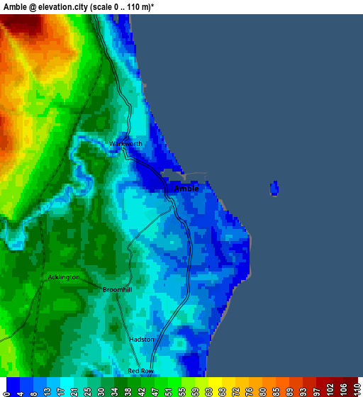 Zoom OUT 2x Amble, United Kingdom elevation map