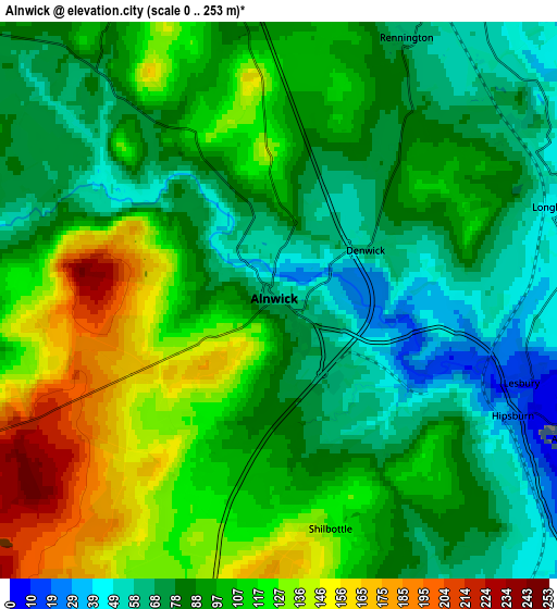 Zoom OUT 2x Alnwick, United Kingdom elevation map