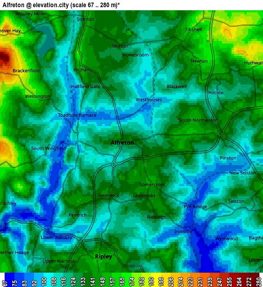 Zoom OUT 2x Alfreton, United Kingdom elevation map