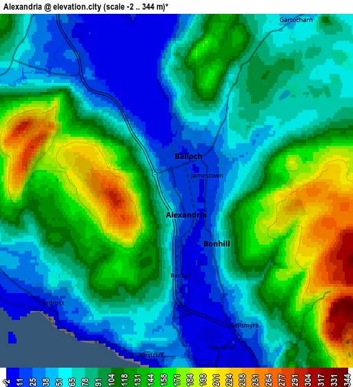 Zoom OUT 2x Alexandria, United Kingdom elevation map