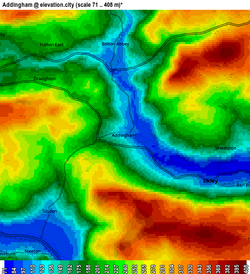 Zoom OUT 2x Addingham, United Kingdom elevation map