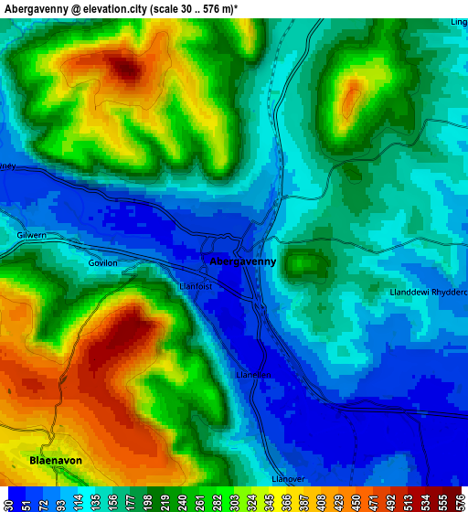 Zoom OUT 2x Abergavenny, United Kingdom elevation map