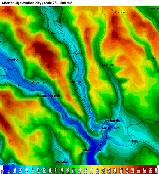 Zoom OUT 2x Aberfan, United Kingdom elevation map