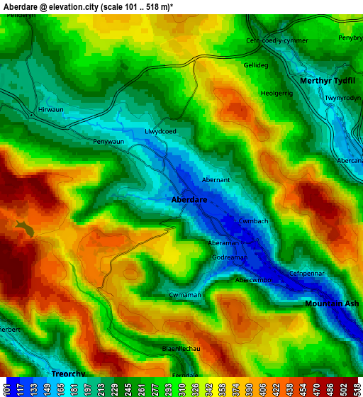 Zoom OUT 2x Aberdare, United Kingdom elevation map