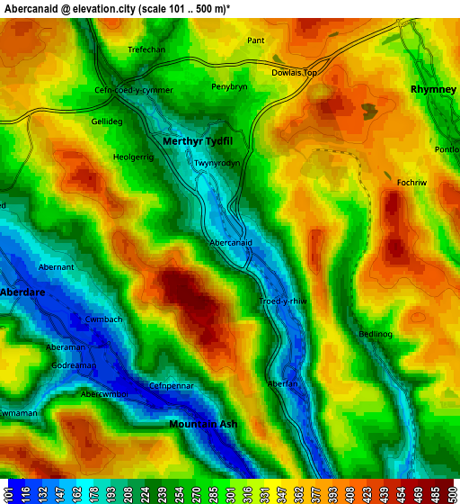 Zoom OUT 2x Abercanaid, United Kingdom elevation map