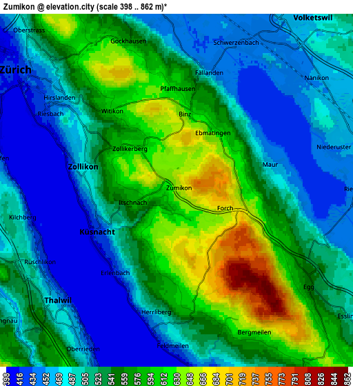 Zoom OUT 2x Zumikon, Switzerland elevation map