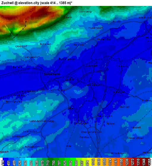 Zoom OUT 2x Zuchwil, Switzerland elevation map