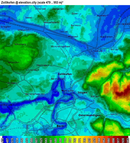 Zoom OUT 2x Zollikofen, Switzerland elevation map