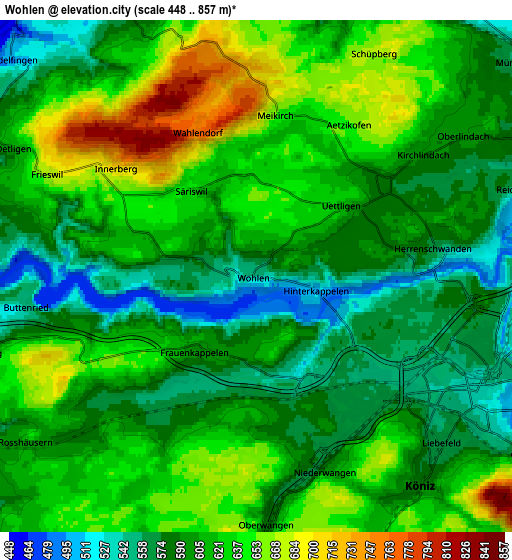 Zoom OUT 2x Wohlen, Switzerland elevation map