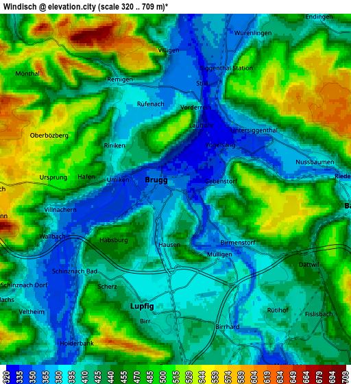 Zoom OUT 2x Windisch, Switzerland elevation map