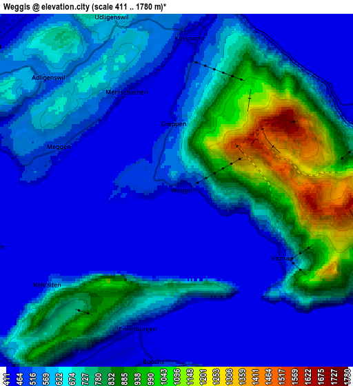 Zoom OUT 2x Weggis, Switzerland elevation map