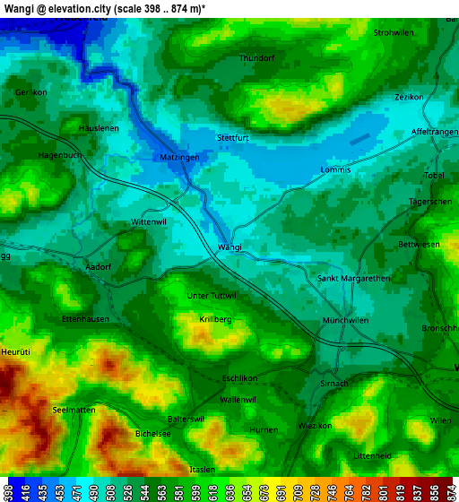 Zoom OUT 2x Wängi, Switzerland elevation map