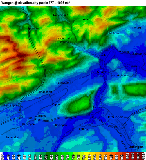 Zoom OUT 2x Wangen, Switzerland elevation map