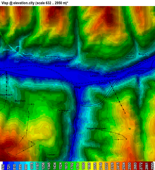 Zoom OUT 2x Visp, Switzerland elevation map