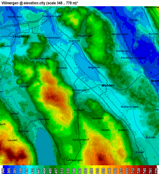 Zoom OUT 2x Villmergen, Switzerland elevation map