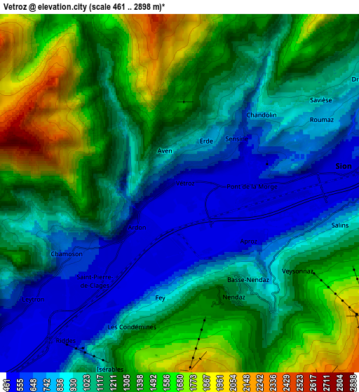 Zoom OUT 2x Vétroz, Switzerland elevation map