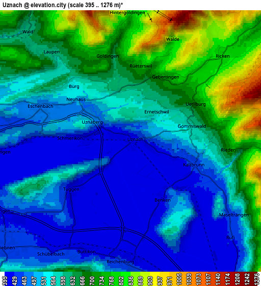 Zoom OUT 2x Uznach, Switzerland elevation map