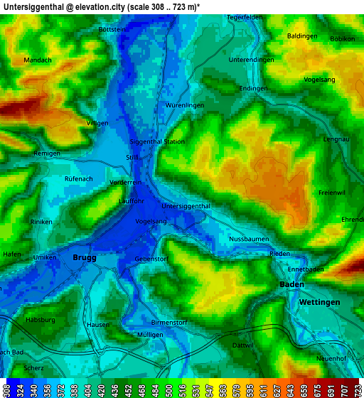 Zoom OUT 2x Untersiggenthal, Switzerland elevation map