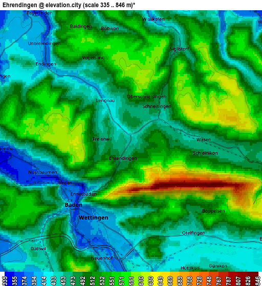 Zoom OUT 2x Ehrendingen, Switzerland elevation map