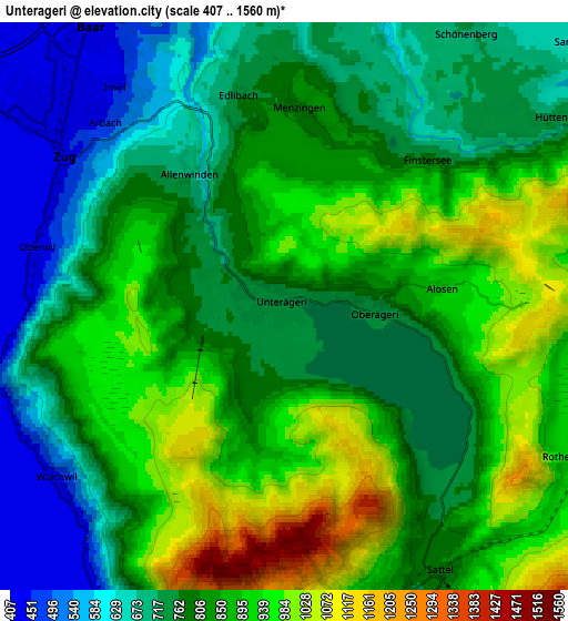 Zoom OUT 2x Unterägeri, Switzerland elevation map