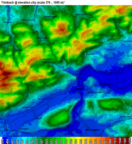 Zoom OUT 2x Trimbach, Switzerland elevation map