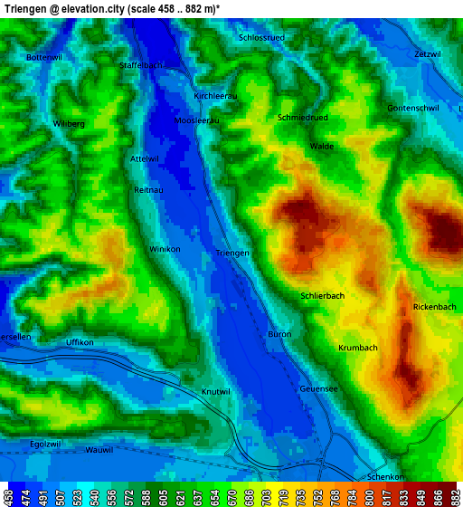 Zoom OUT 2x Triengen, Switzerland elevation map