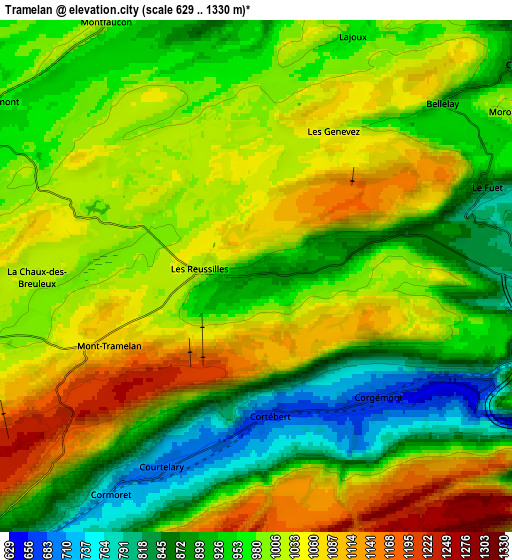 Zoom OUT 2x Tramelan, Switzerland elevation map