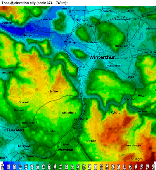 Zoom OUT 2x Töss (Kreis 4), Switzerland elevation map