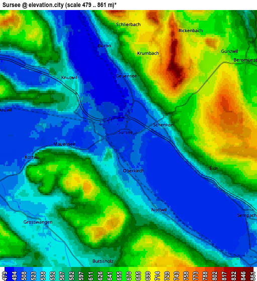 Zoom OUT 2x Sursee, Switzerland elevation map