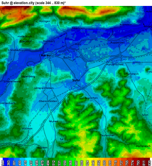 Zoom OUT 2x Suhr, Switzerland elevation map