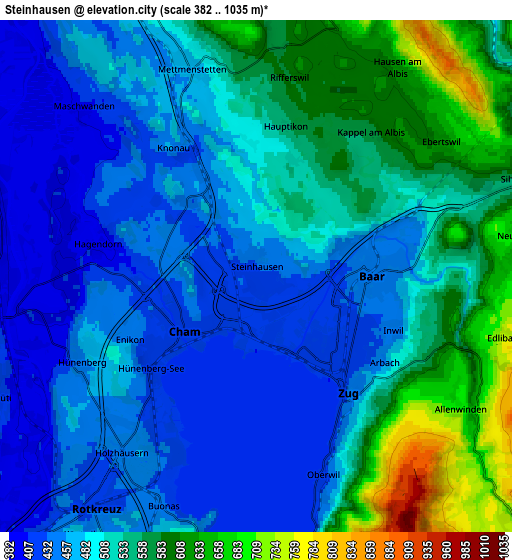 Zoom OUT 2x Steinhausen, Switzerland elevation map