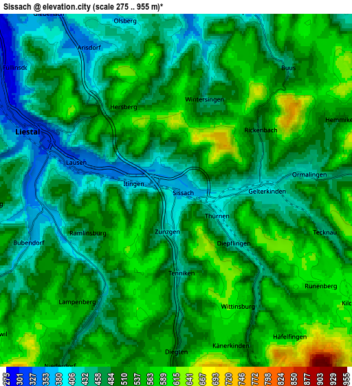 Zoom OUT 2x Sissach, Switzerland elevation map