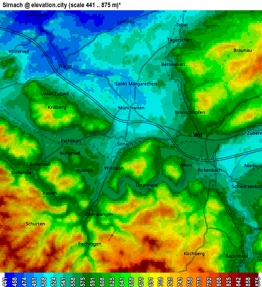 Zoom OUT 2x Sirnach, Switzerland elevation map