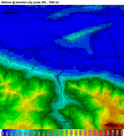 Zoom OUT 2x Siebnen, Switzerland elevation map