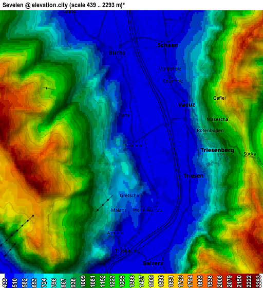 Zoom OUT 2x Sevelen, Switzerland elevation map