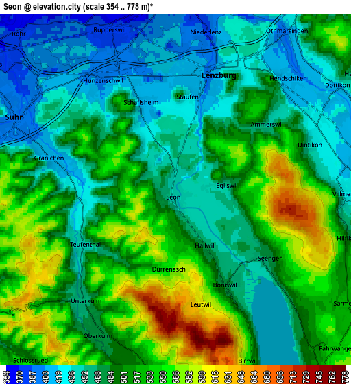 Zoom OUT 2x Seon, Switzerland elevation map