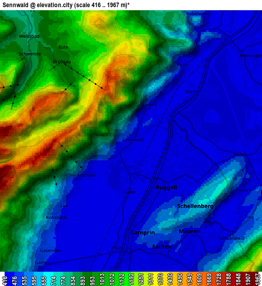 Zoom OUT 2x Sennwald, Switzerland elevation map