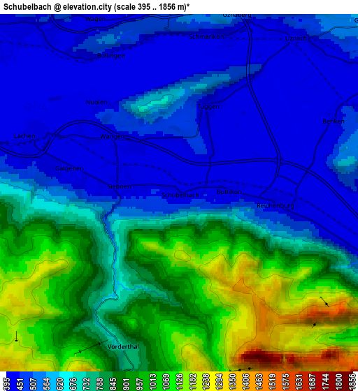 Zoom OUT 2x Schübelbach, Switzerland elevation map