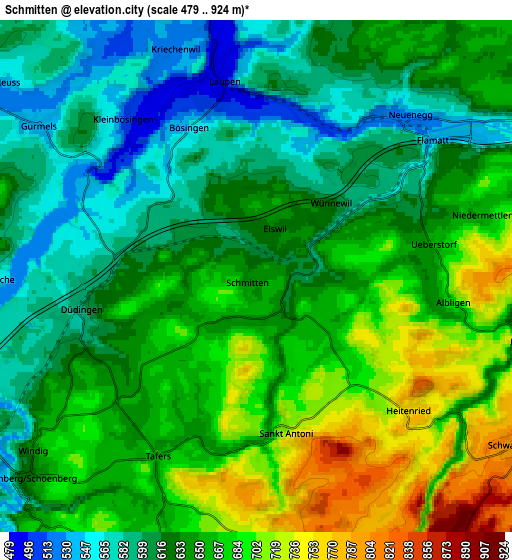 Zoom OUT 2x Schmitten, Switzerland elevation map