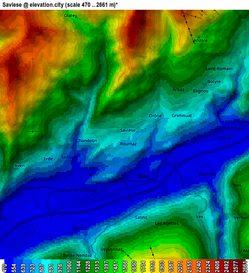 Zoom OUT 2x Savièse, Switzerland elevation map