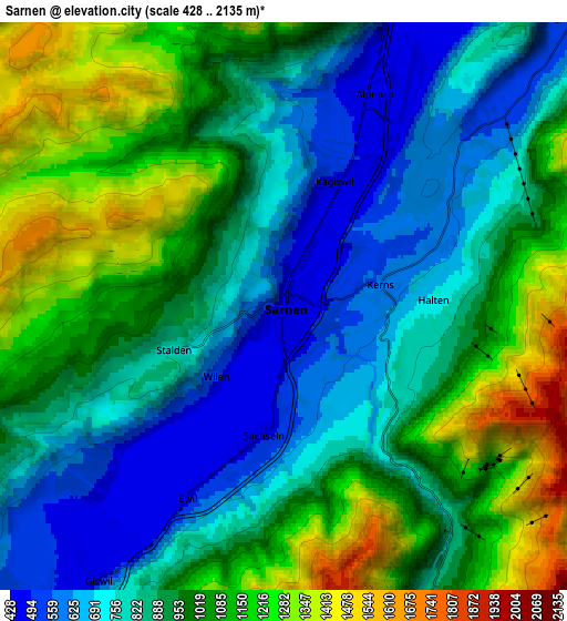 Zoom OUT 2x Sarnen, Switzerland elevation map