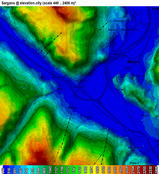 Zoom OUT 2x Sargans, Switzerland elevation map