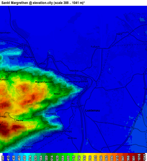 Zoom OUT 2x Sankt Margrethen, Switzerland elevation map