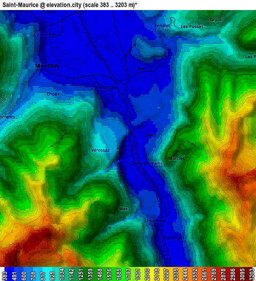 Zoom OUT 2x Saint-Maurice, Switzerland elevation map